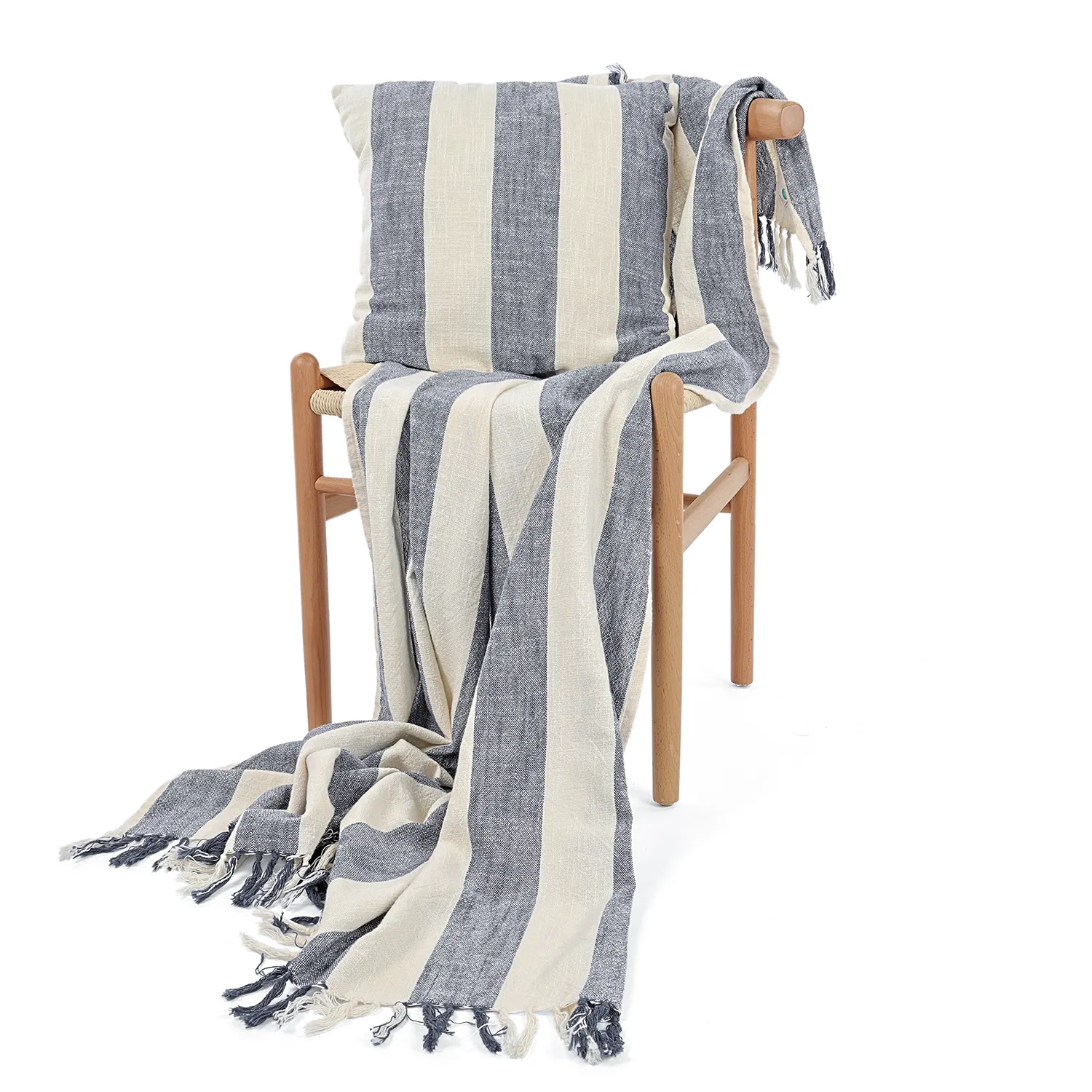 Kissenbezug - Kora stripe cotton cushion cover (creme/marineblau)
