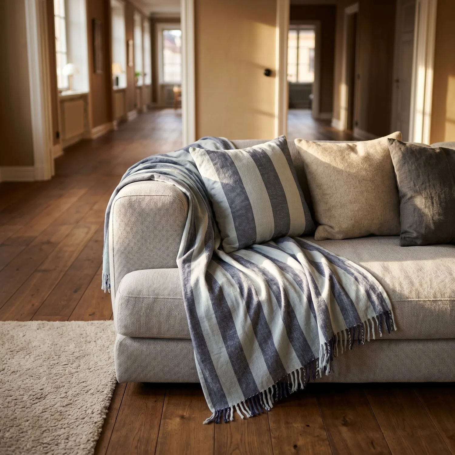 Decken - Kora stripe cotton throw (marineblau/hellblau)