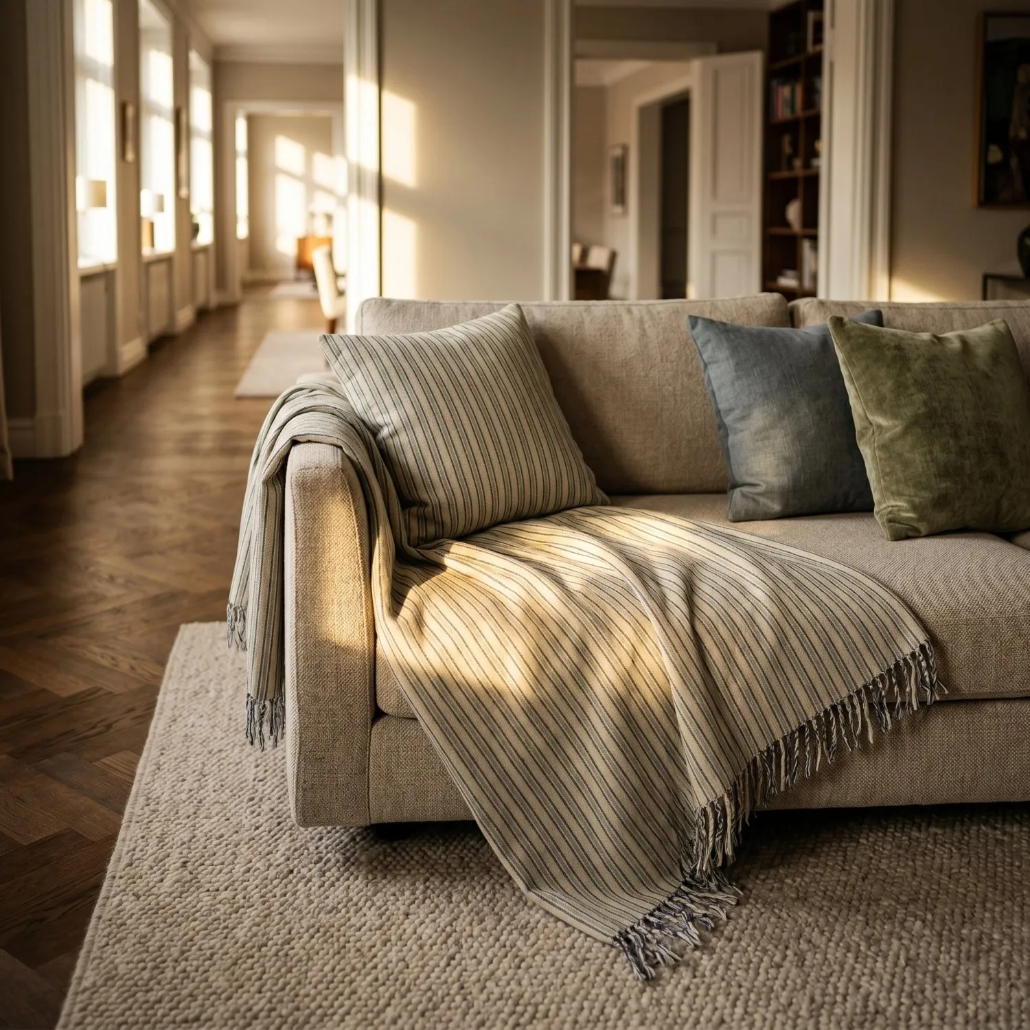Kissenbezug - Rumi stripe cotton cushion cover (creme/marineblau/hellgrün)