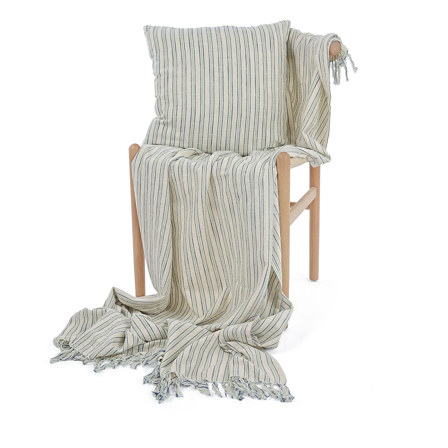 Kissenbezug - Rumi stripe cotton cushion cover (creme/marineblau/hellgrün)