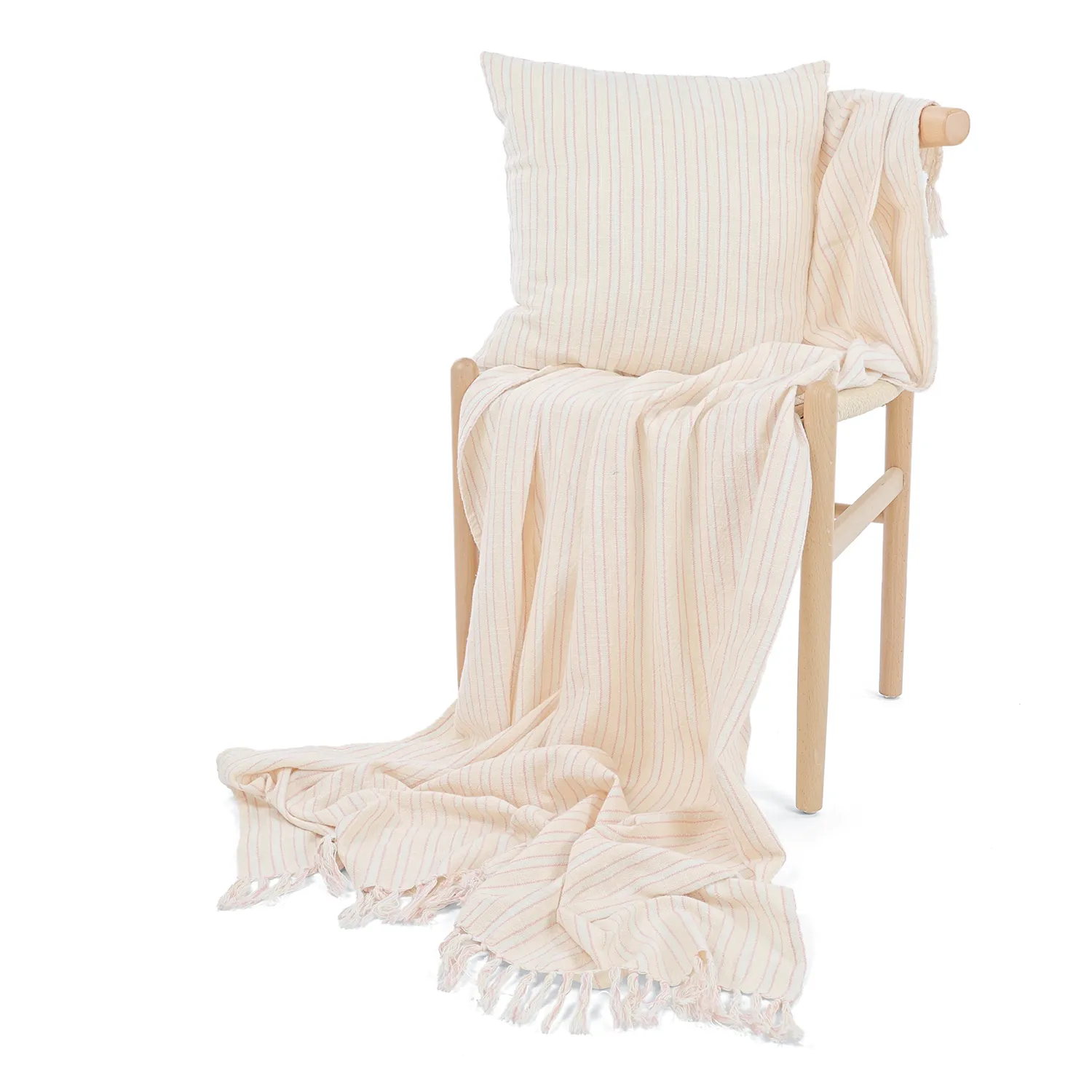 Decken - Rumi stripe cotton throw (cremefarben/rosa/hellblau)