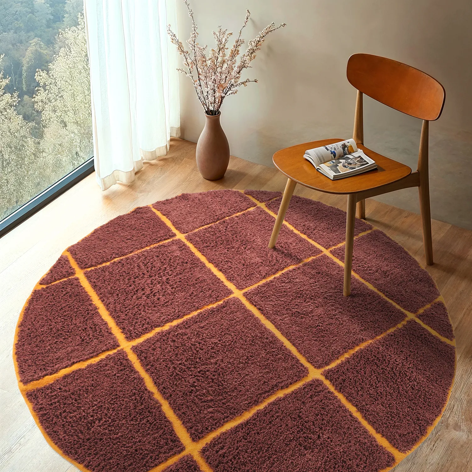 Runde Teppiche - Bellevue Natural Cotton Shaggy (rot/orange)