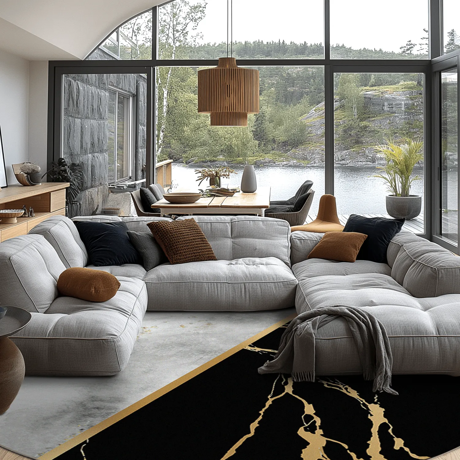 Rund Teppich - Cassa (grau/schwarz/gold)