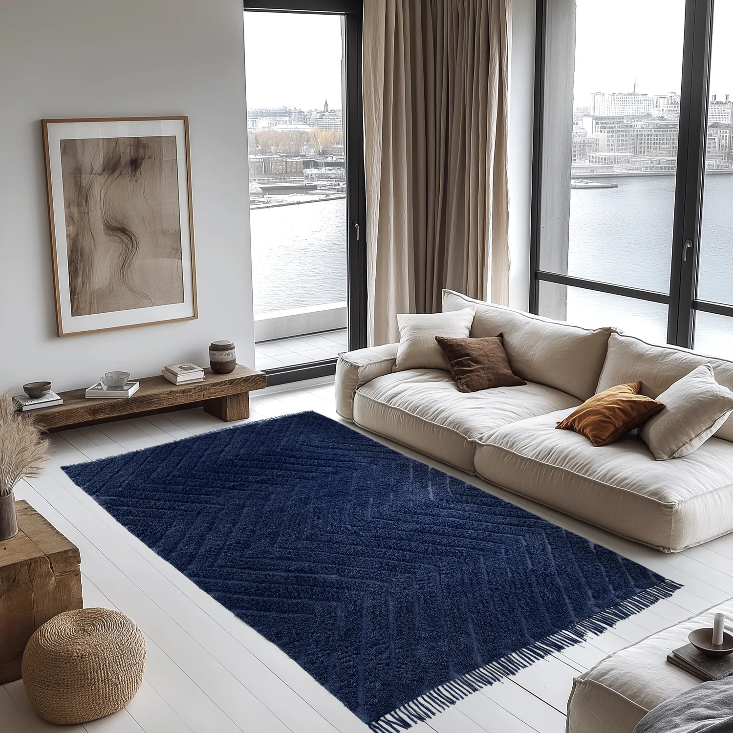 Hochflorteppiche - Farley Natural Cotton Shaggy (blau)