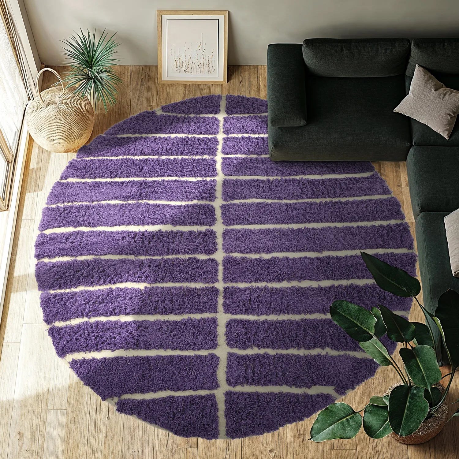 Rund Teppich - Ikara Natural Cotton Shaggy (lila)