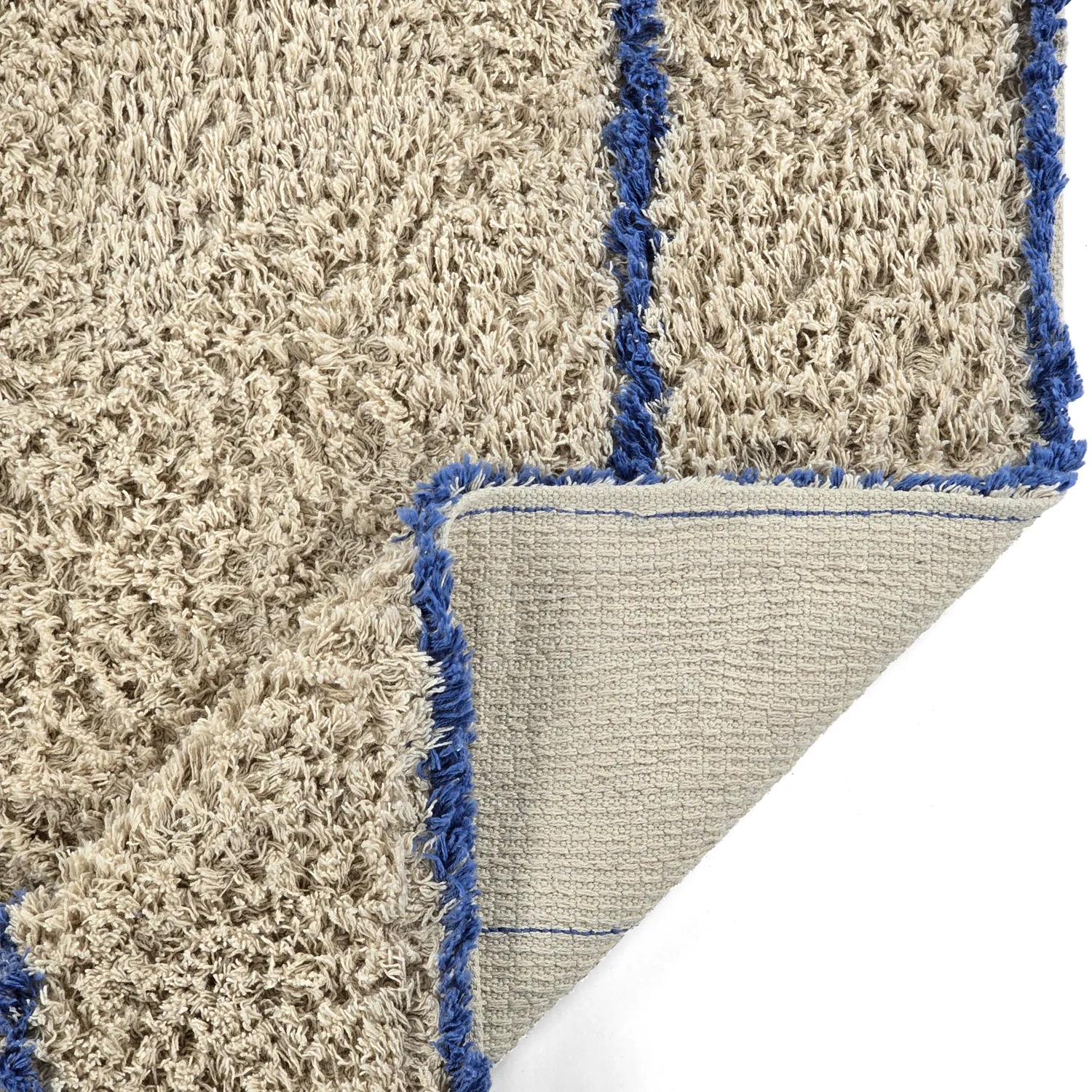 Hochflorteppiche - Kairi Natural Cotton Shaggy (beige/blau)