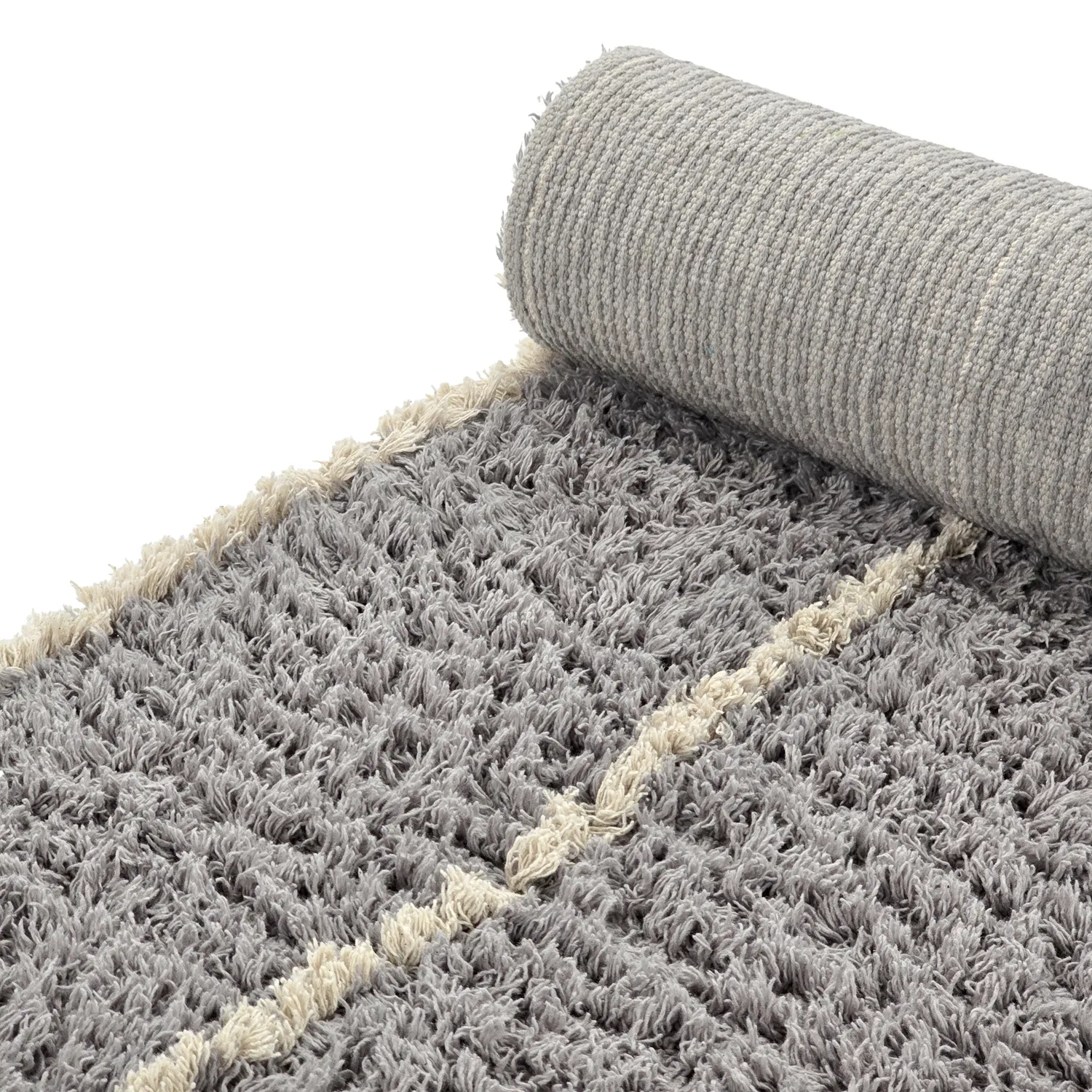 Hochflorteppiche - Kairi Natural Cotton Shaggy (grau/beige)