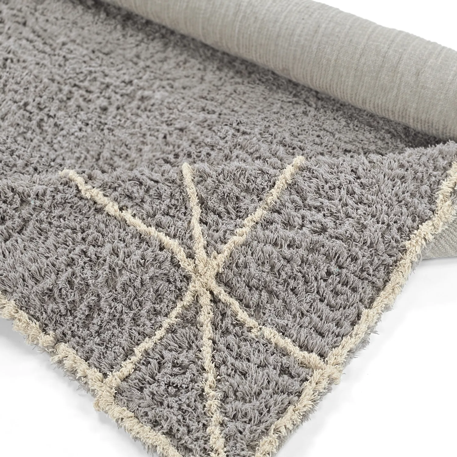 Hochflorteppiche - Kairi Natural Cotton Shaggy (grau/beige)