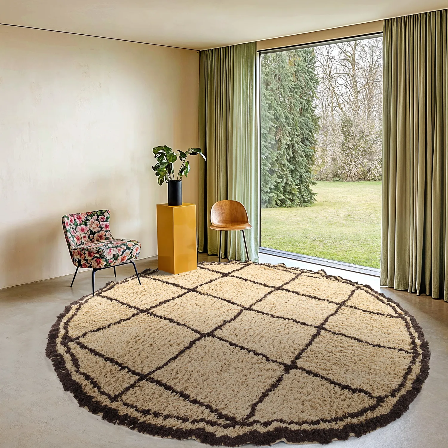 Rund Teppich - Lana Natural Cotton Shaggy (beige/braun)