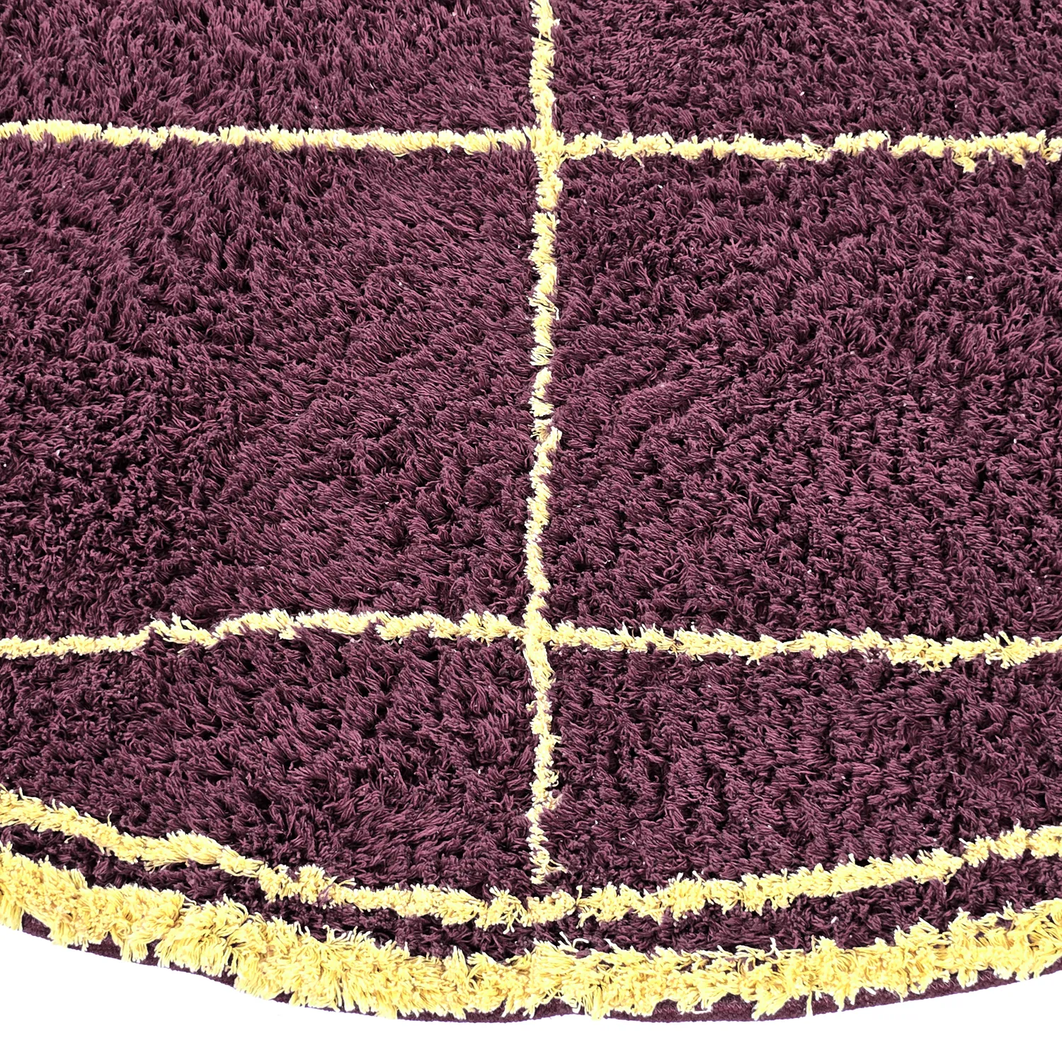 Rund Teppich - Lana Natural Cotton Shaggy (bordeaux/gelb)