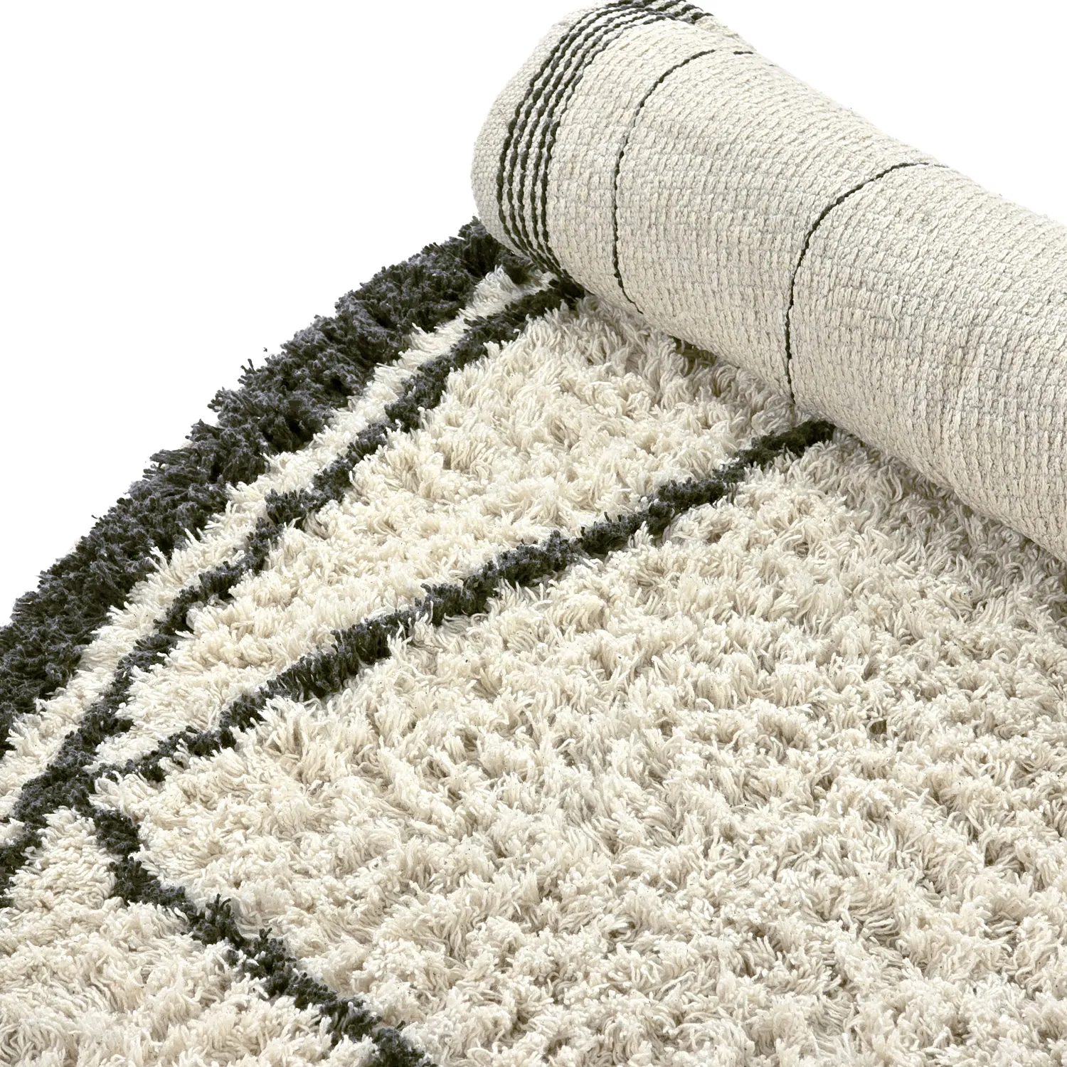 Rund Teppich - Lana Natural Cotton Shaggy (creme/dunkelgrau)