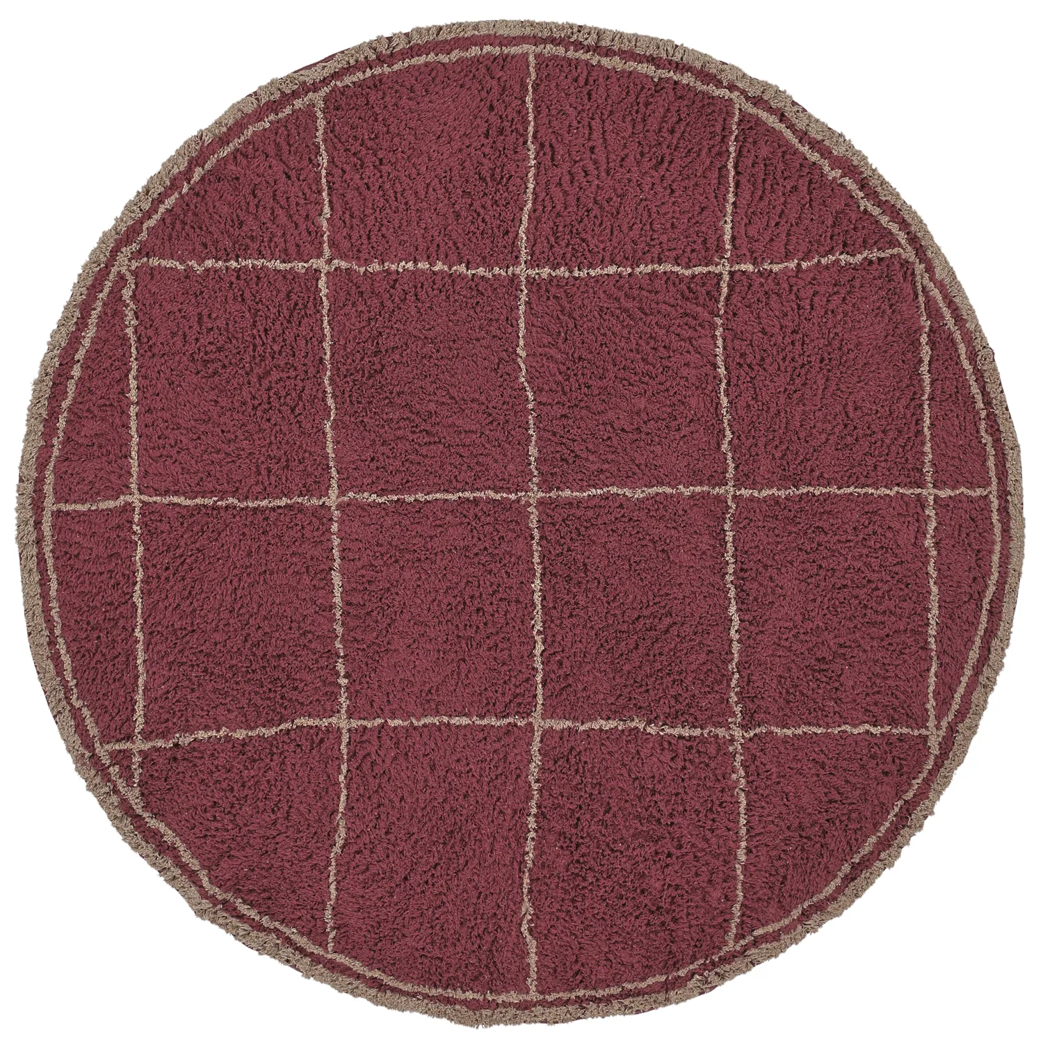 Rund Teppich - Lana Natural Cotton Shaggy (taupe/rot)
