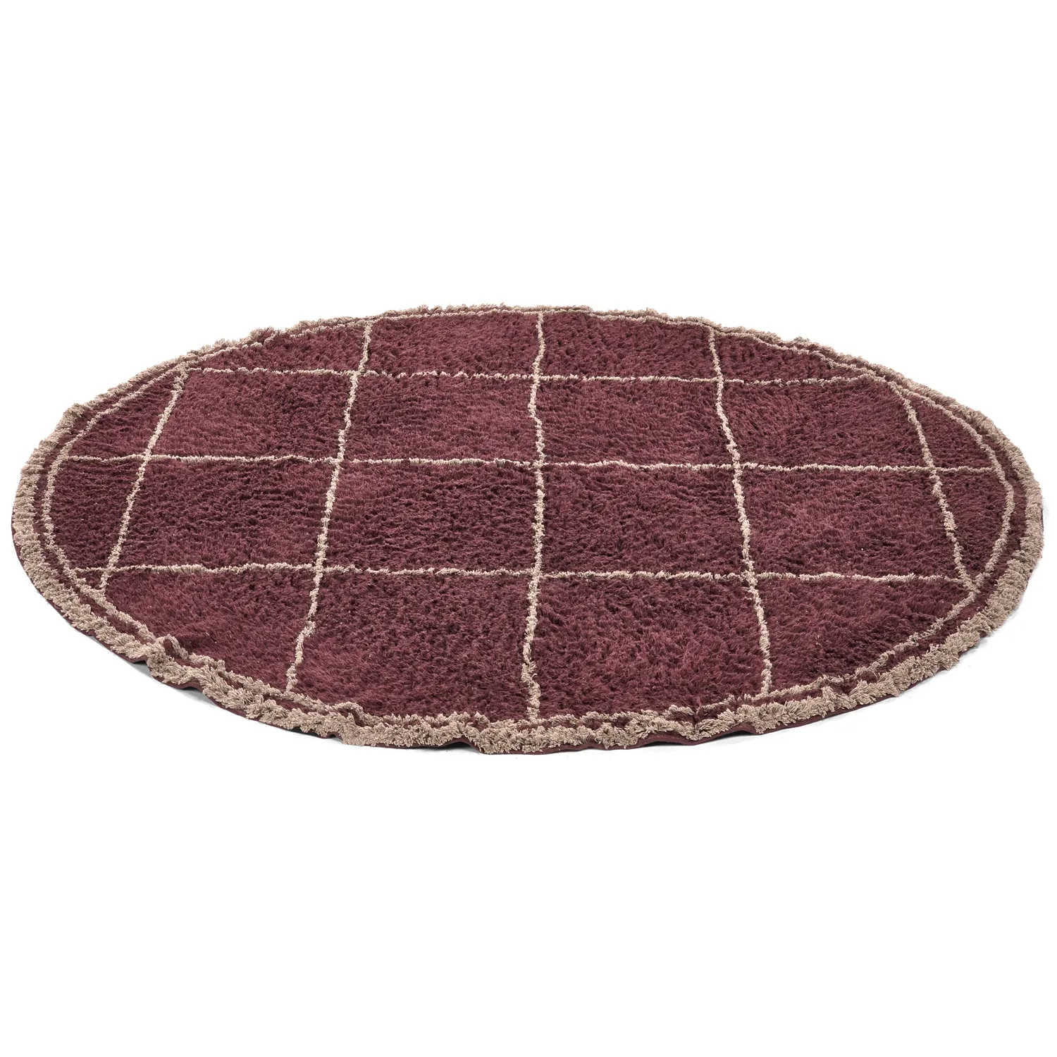 Rund Teppich - Lana Natural Cotton Shaggy (taupe/rot)
