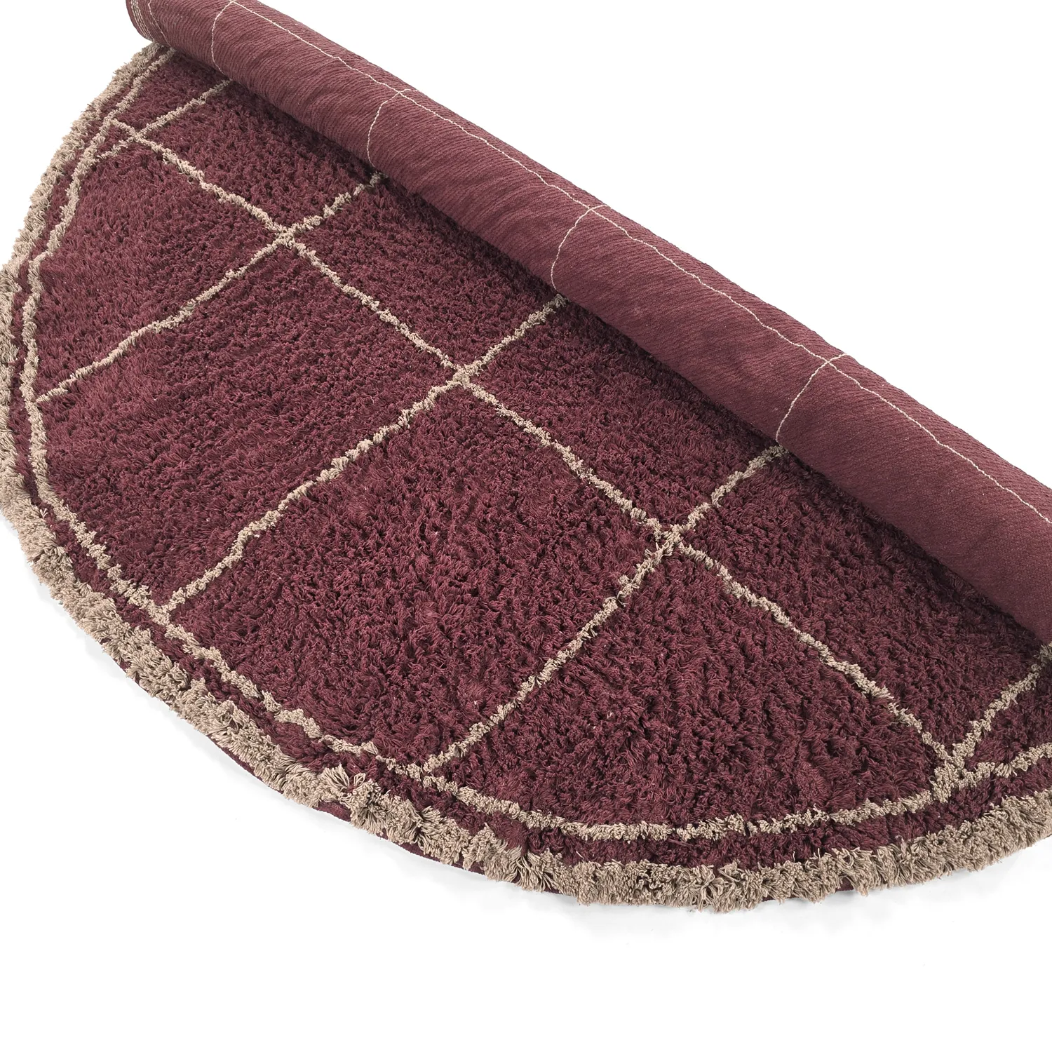 Rund Teppich - Lana Natural Cotton Shaggy (taupe/rot)