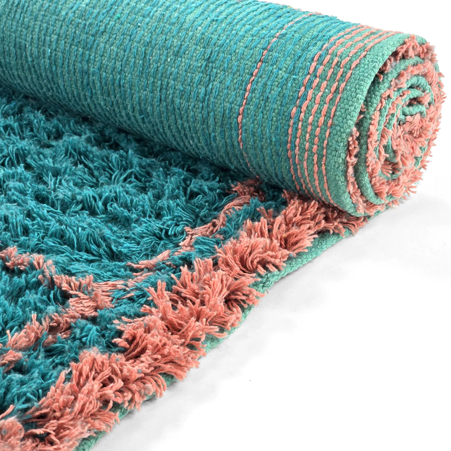 Hochflorteppiche - Lana Natural Cotton Shaggy (türkis/rosa)