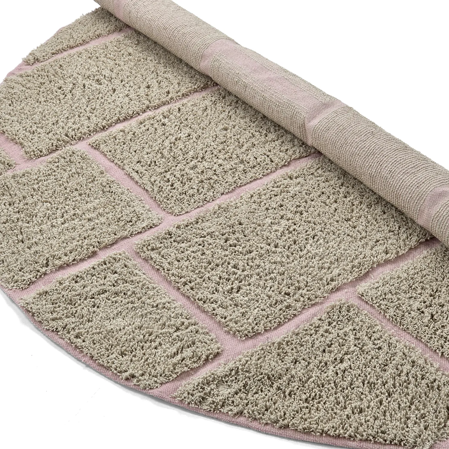 Runde Teppiche - Lindley Natural Cotton Shaggy (beige/rosa)