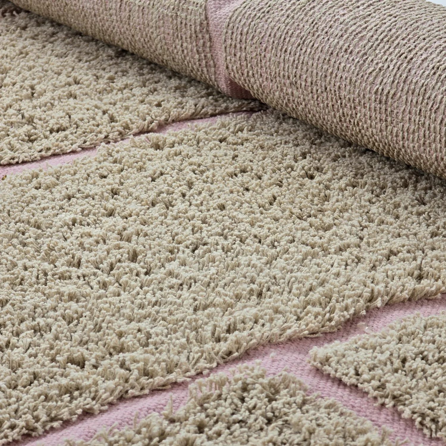 Runde Teppiche - Lindley Natural Cotton Shaggy (beige/rosa)