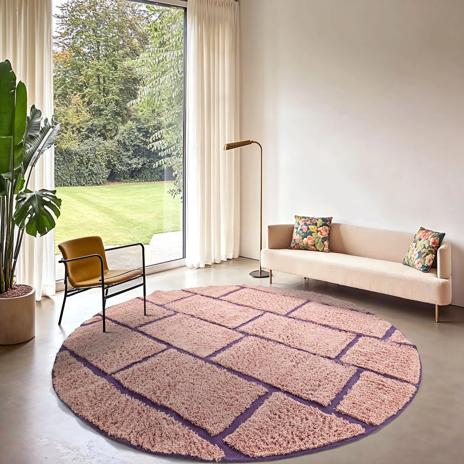 Runde Teppiche - Lindley Natural Cotton Shaggy (rosa/lila)