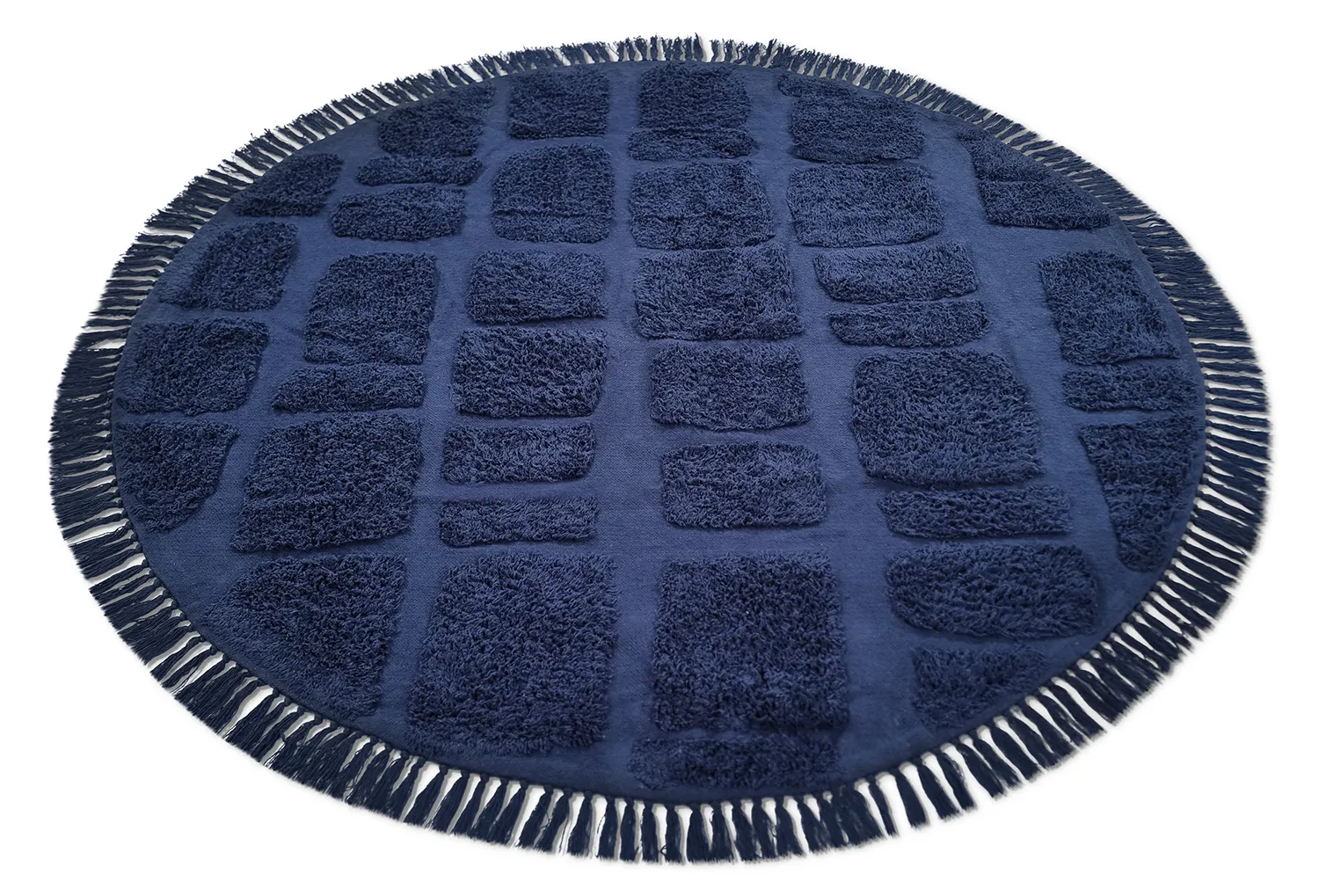 Runde Teppiche - Salem Natural Cotton Shaggy (Dunkelblau)