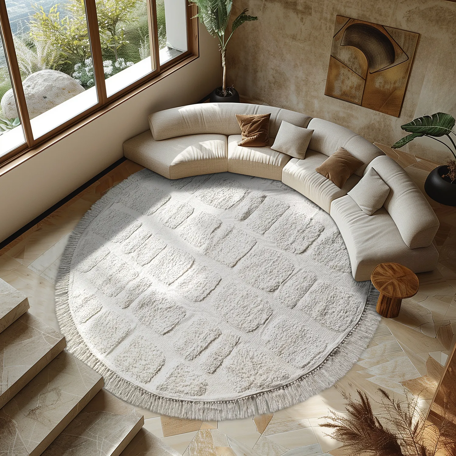 Runde Teppiche - Salem Natural Cotton Shaggy (offwhite)
