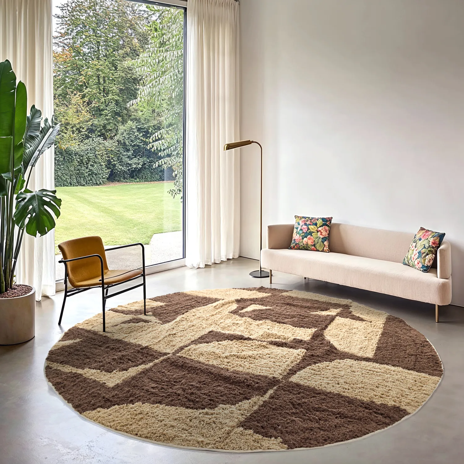 Rund Teppich - Siberia Natural Cotton Shaggy (beige/braun)