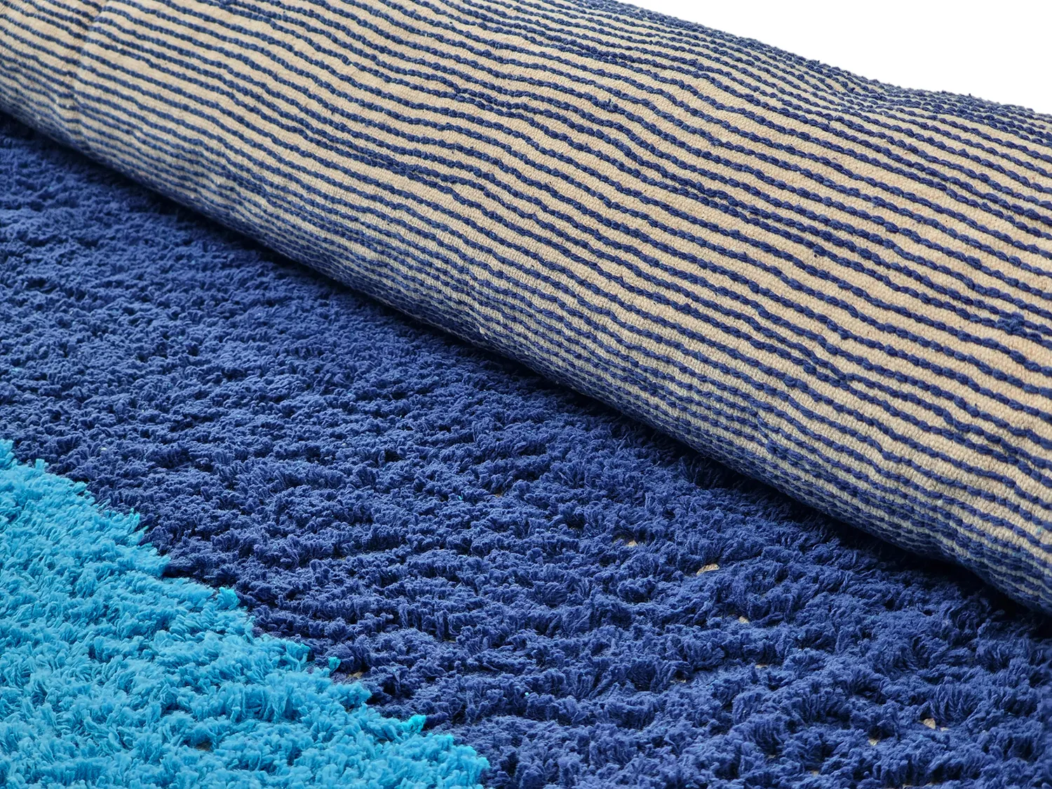 Runde Teppiche - Taro Natural Cotton Shaggy (blau)