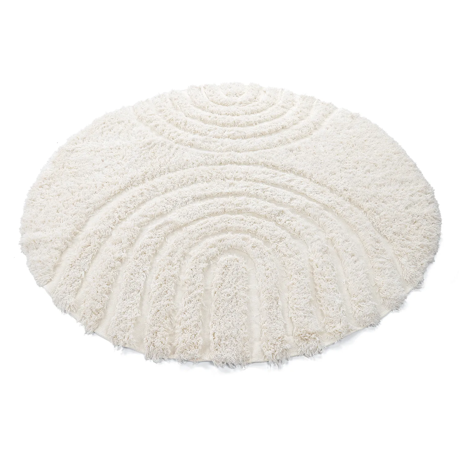 Rund Teppich - Lindos Natural Cotton Shaggy (weiß)