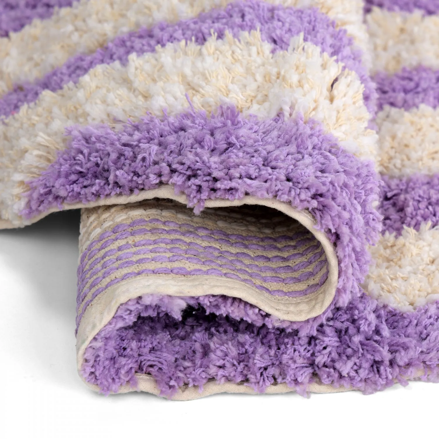 Rund Teppich - Thira Stripe Cotton Shaggy (creme/hellviolett)