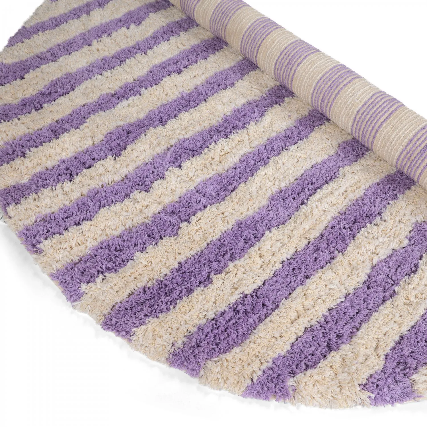 Rund Teppich - Thira Stripe Cotton Shaggy (creme/hellviolett)