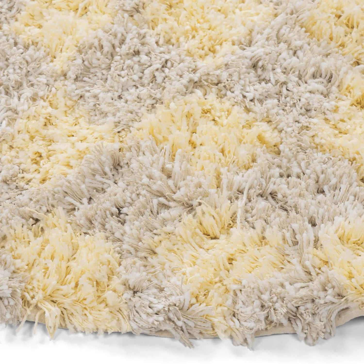 Rund Teppich - Methoni Check Cotton Shaggy (creme/hellgelb)