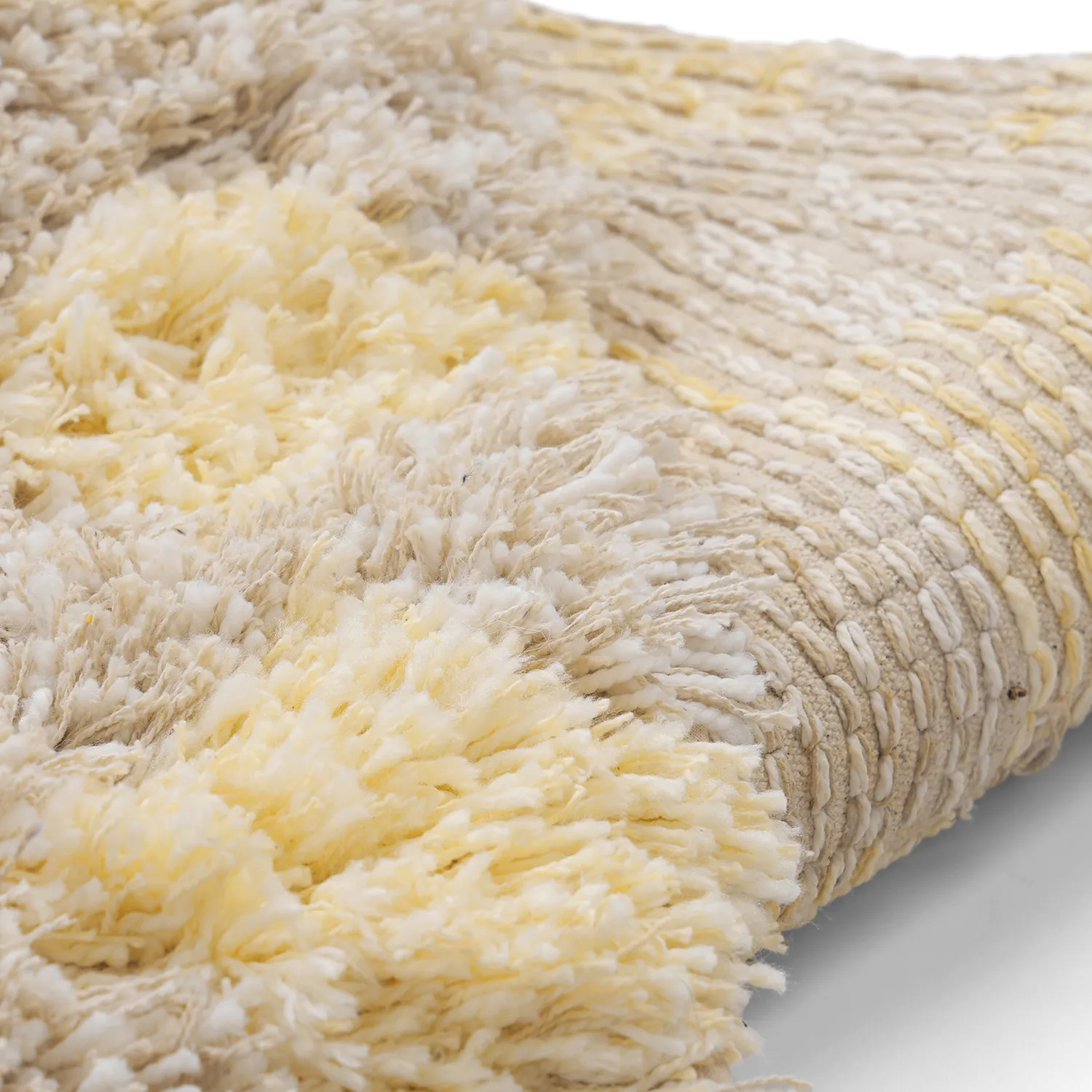 Rund Teppich - Methoni Check Cotton Shaggy (creme/hellgelb)