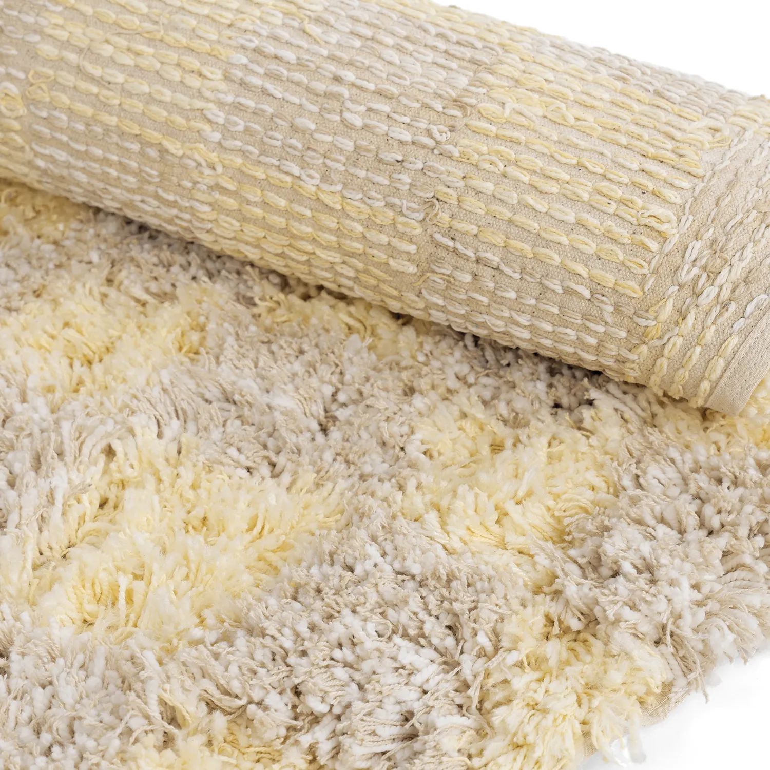 Rund Teppich - Methoni Check Cotton Shaggy (creme/hellgelb)