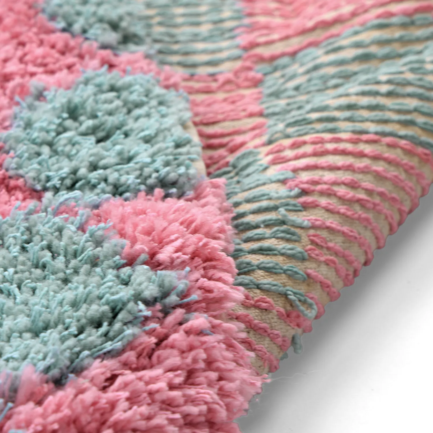 Rund Teppich - Methoni Check Cotton Shaggy (hellblau/hellrosa)