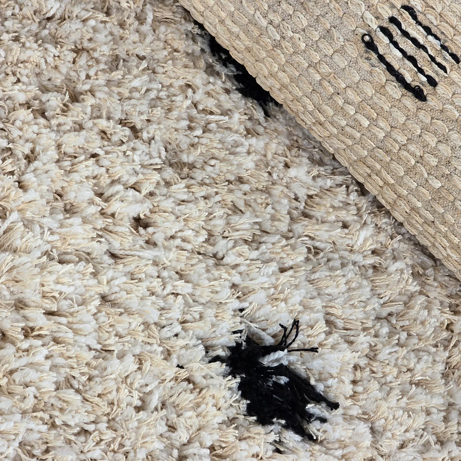 Rund Teppich - Soria Natural Cotton Shaggy (offwhite/schwarz)