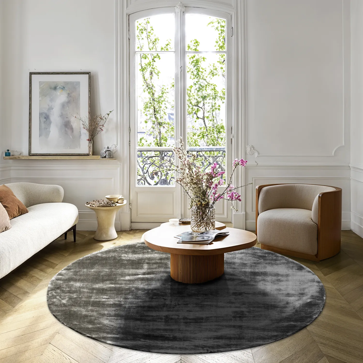 Rund Teppich - Jodhpur Special Luxury Edition Viskose (grau)