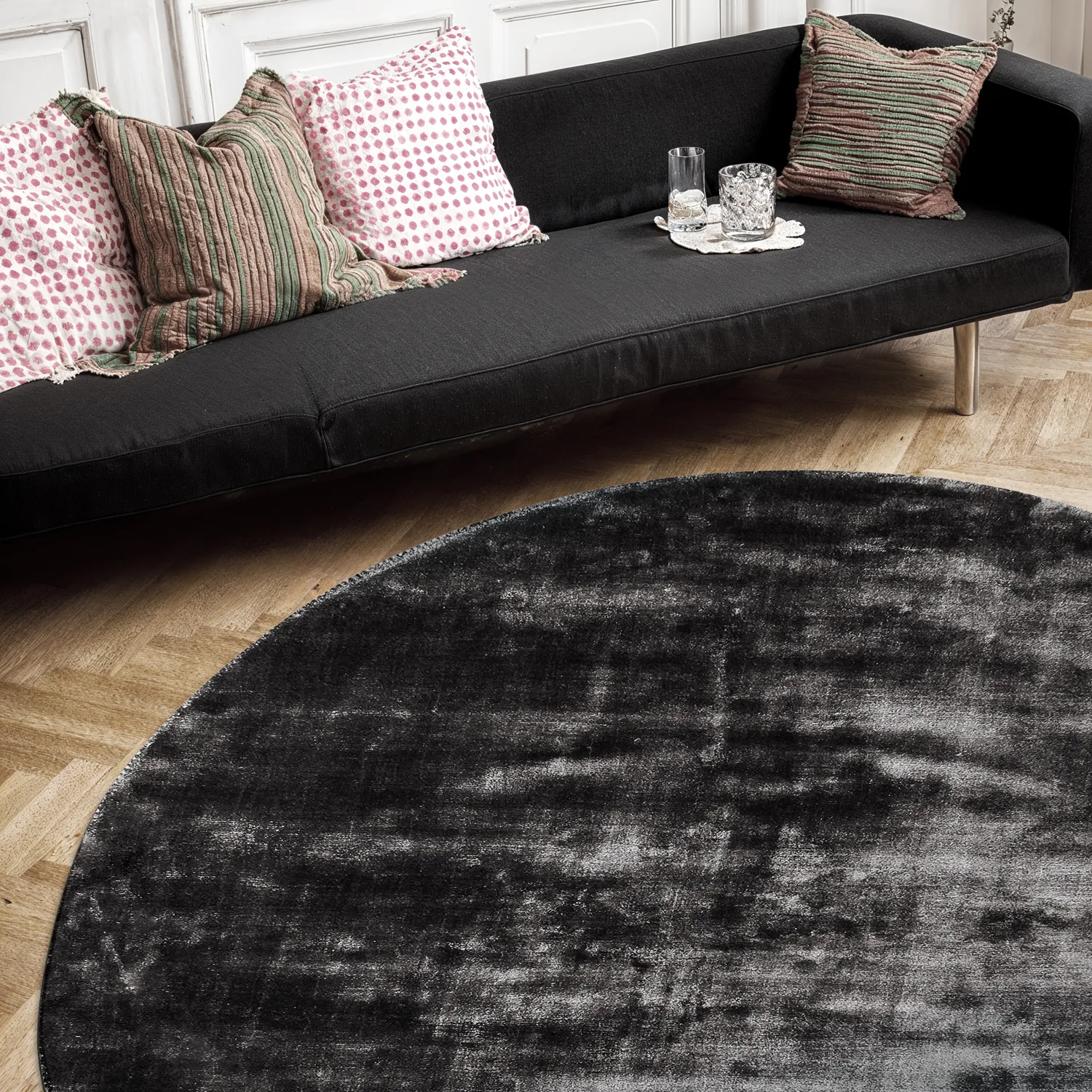 Rund Teppich - Jodhpur Special Luxury Edition (schwarz)