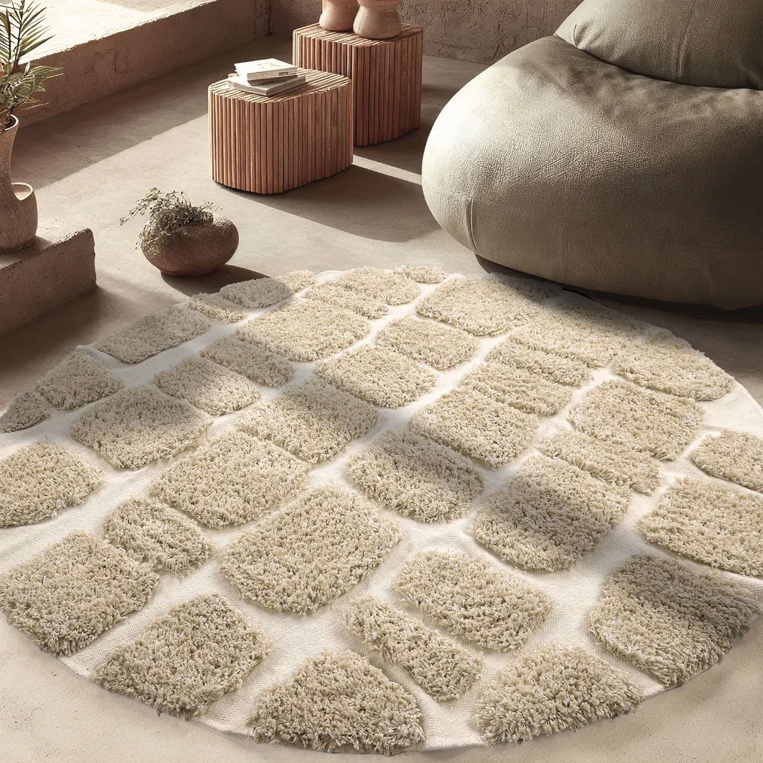 Rund Teppich - Otranto Natural Cotton Shaggy (cremefarben)