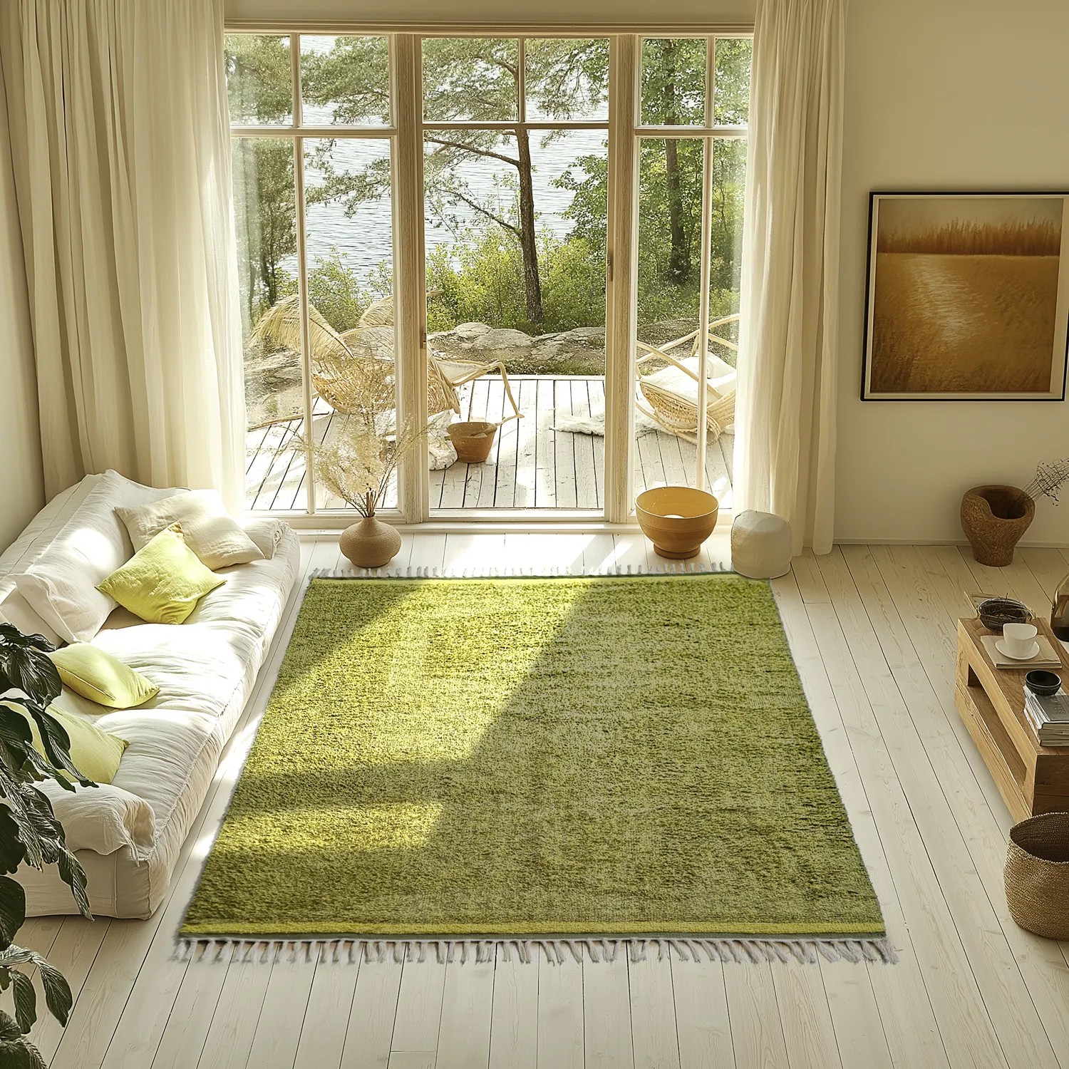 Hochflorteppiche - Celina Natural Cotton Shaggy (grün/gelb)