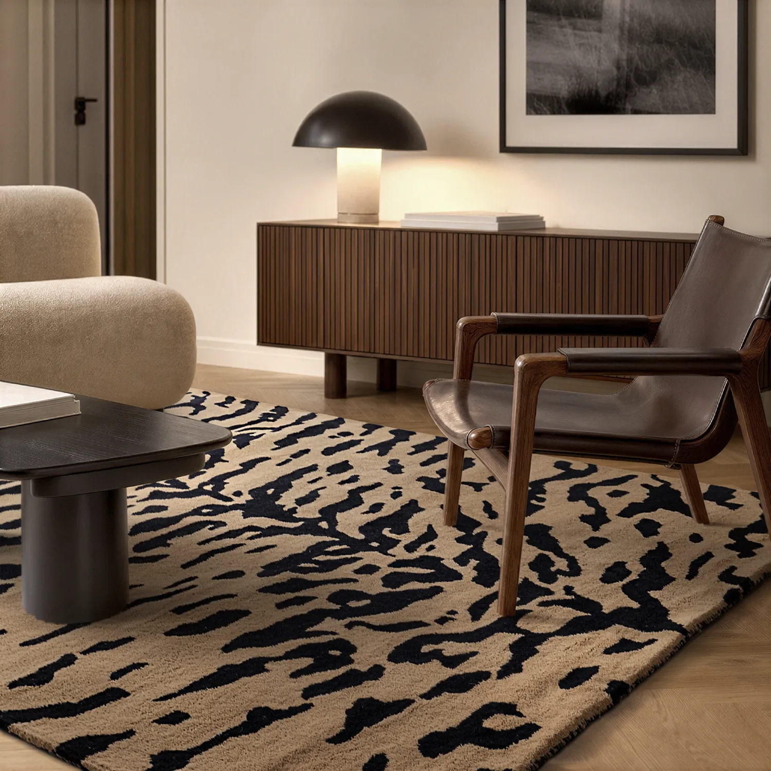 Hochflorteppiche - Zebra Tufted Wool Premium (beige/schwarz)