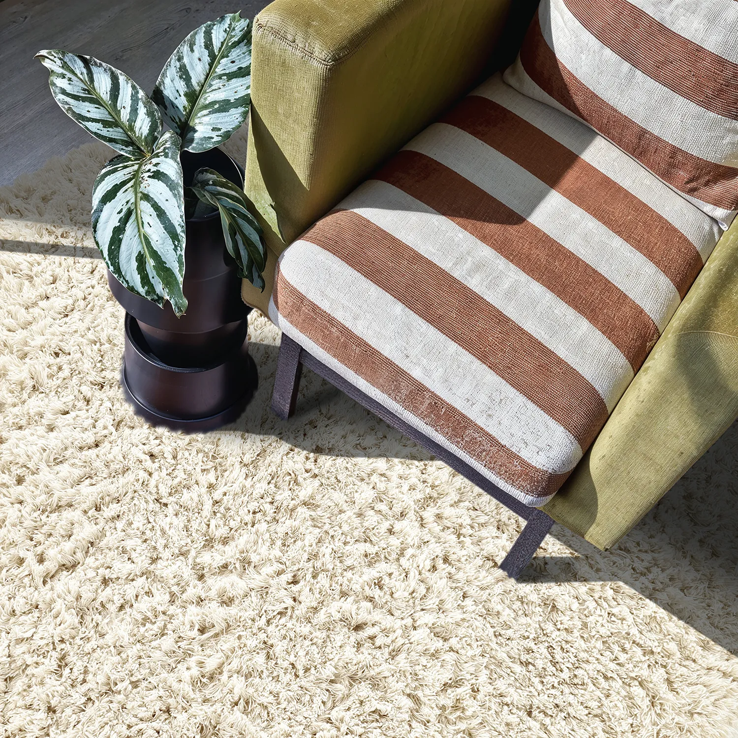 Rund Teppich - Fassale Hand Woven Wool Shaggy (weiß)