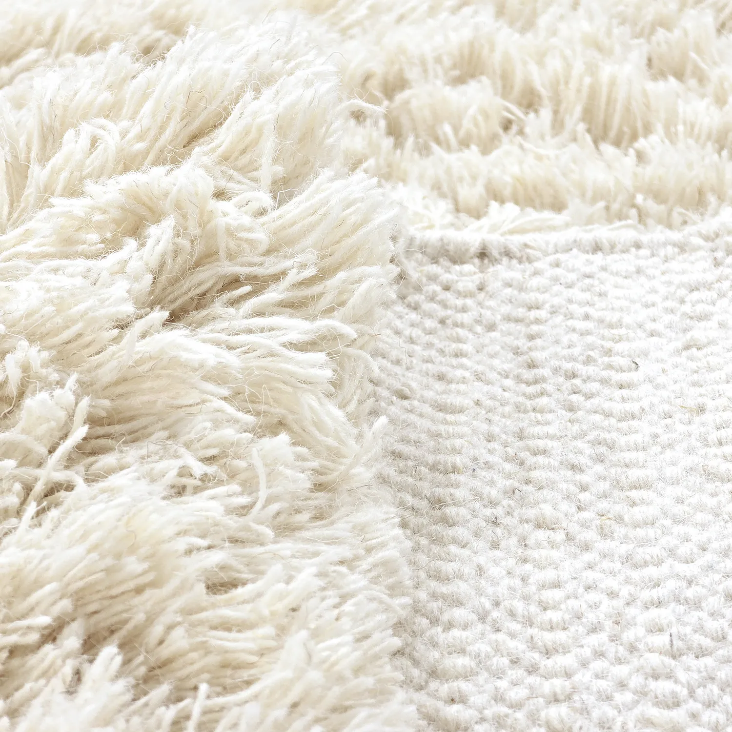 Rund Teppich - Fassale Hand Woven Wool Shaggy (weiß)