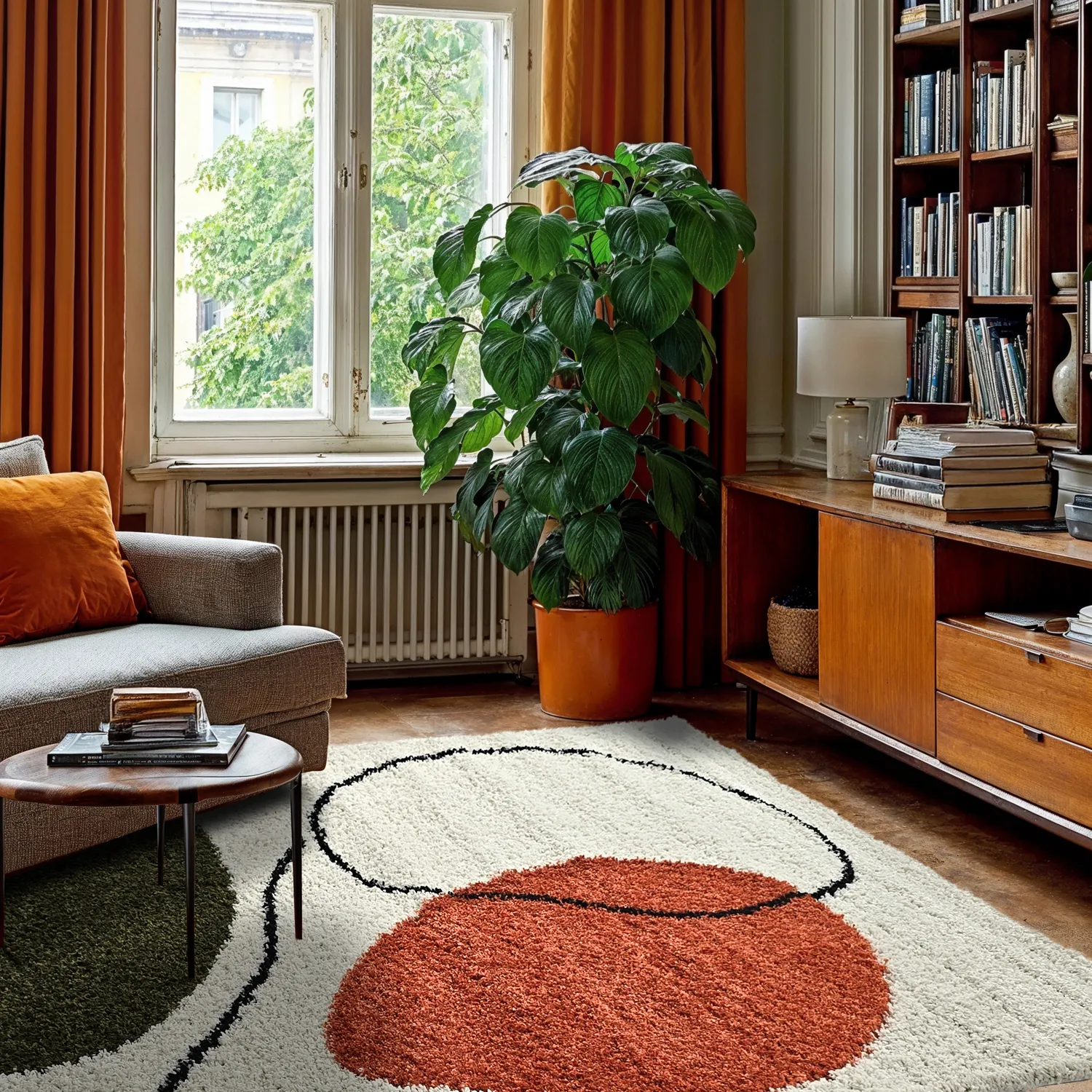 Hochflorteppiche - Sanghar (weiß/orange/grün)