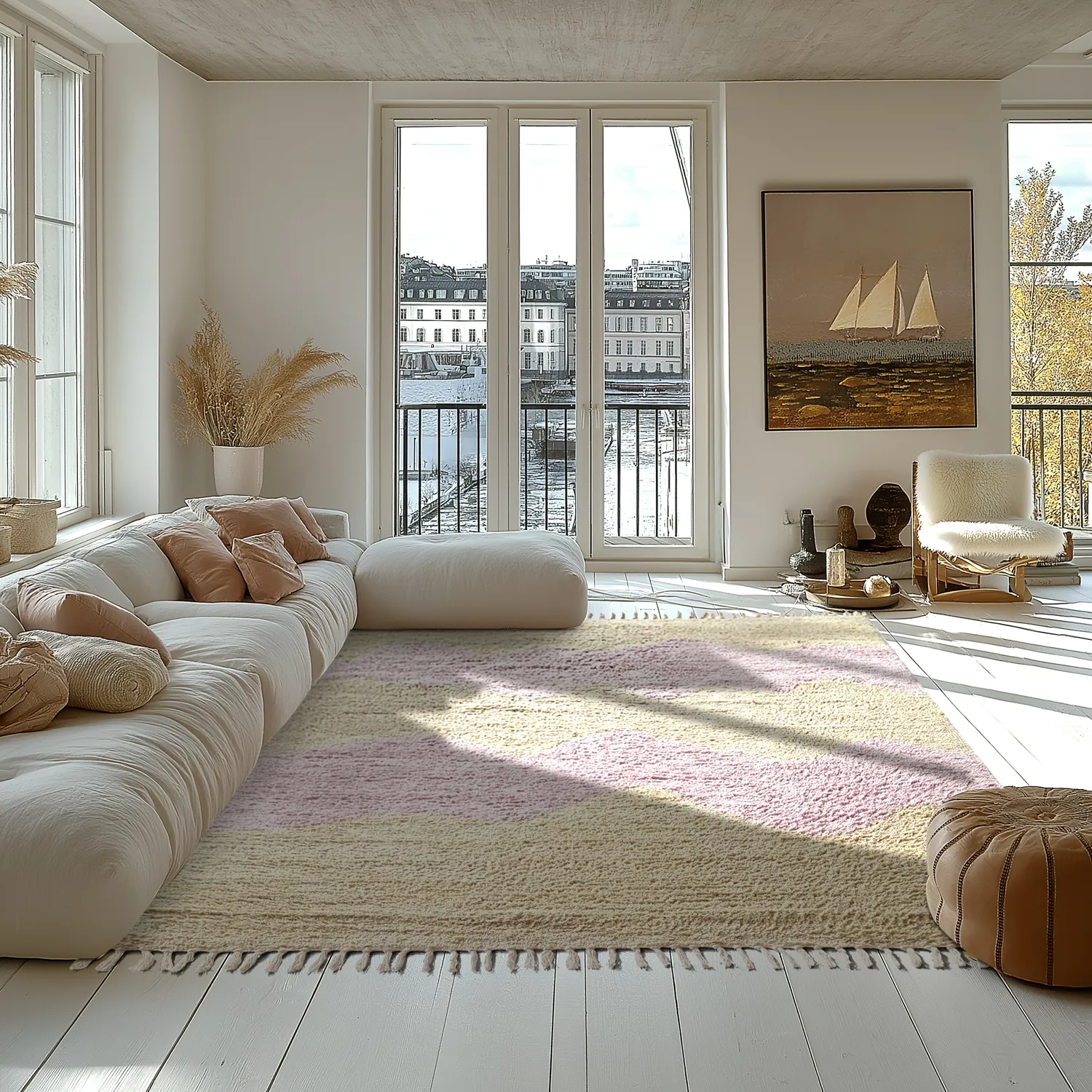 Hochflorteppiche - Amira Natural Cotton Shaggy (beige/lila)