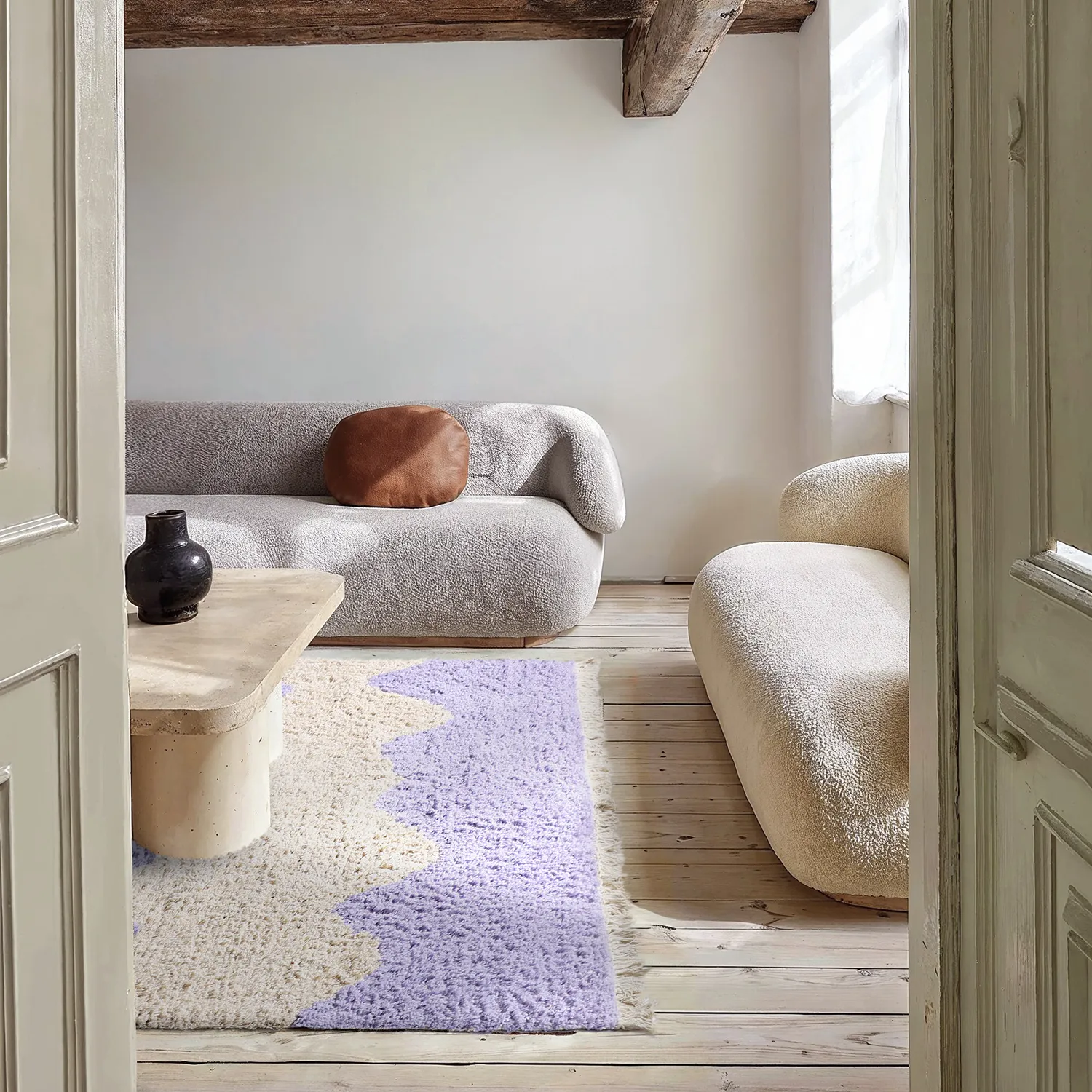 Hochflorteppiche - Amira Natural Cotton Shaggy (lila/beige)