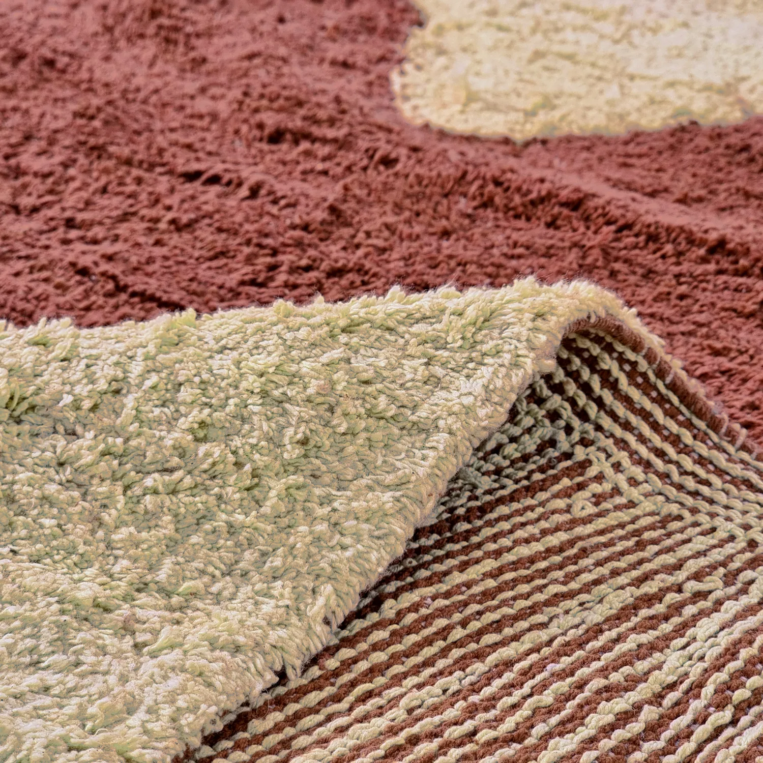 Rund Teppich - Amira Natural Cotton Shaggy (rot/beige)