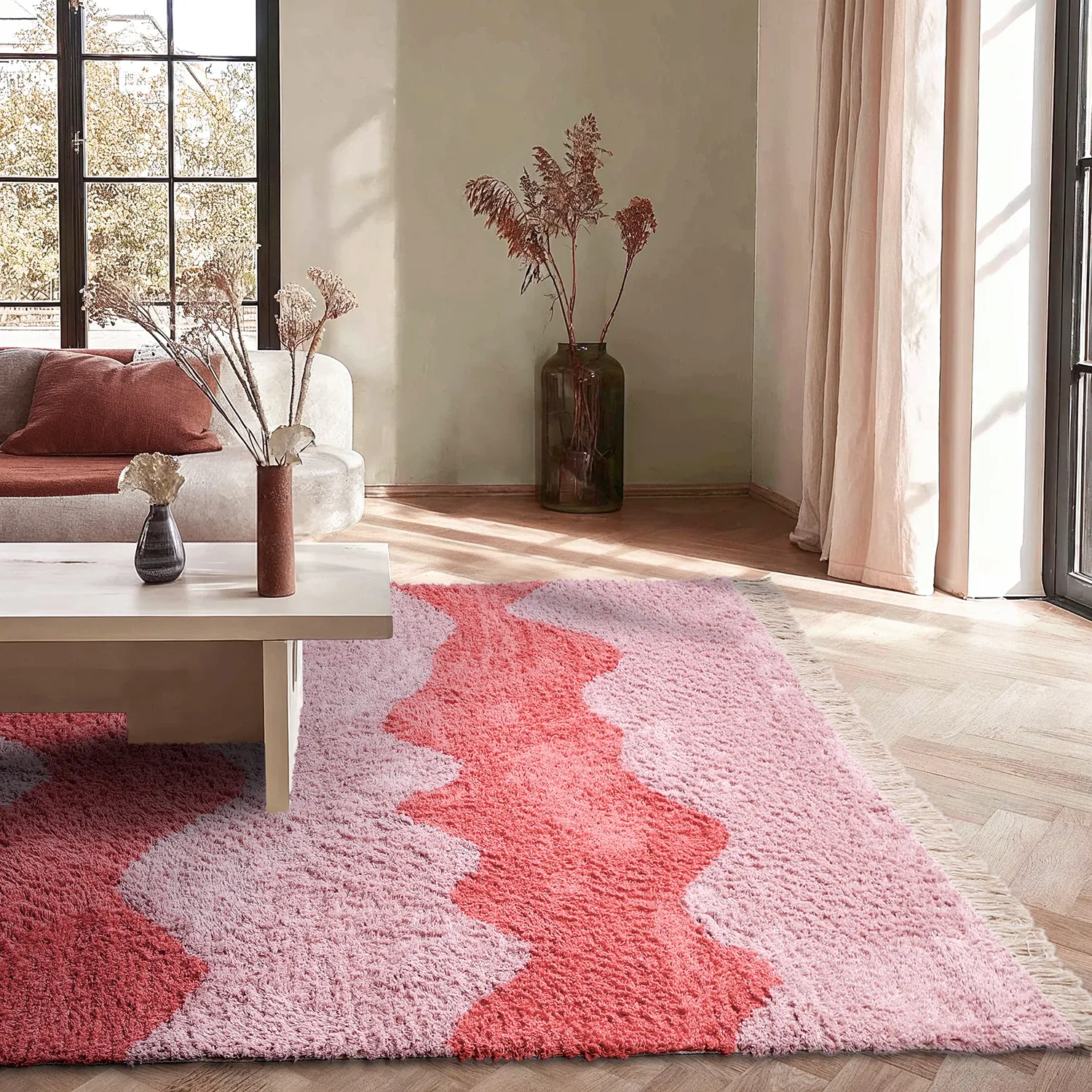 Hochflorteppiche - Amira Natural Cotton Shaggy (rosa)