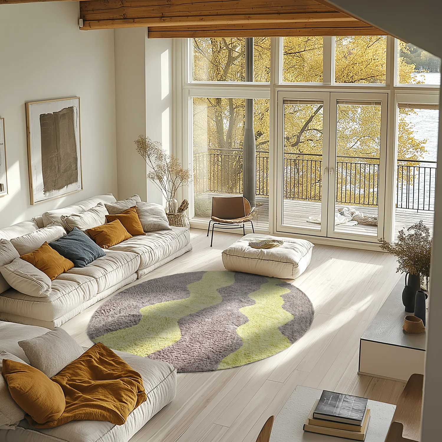 Rund Teppich - Amira Natural Cotton Shaggy (taupe/gelb)