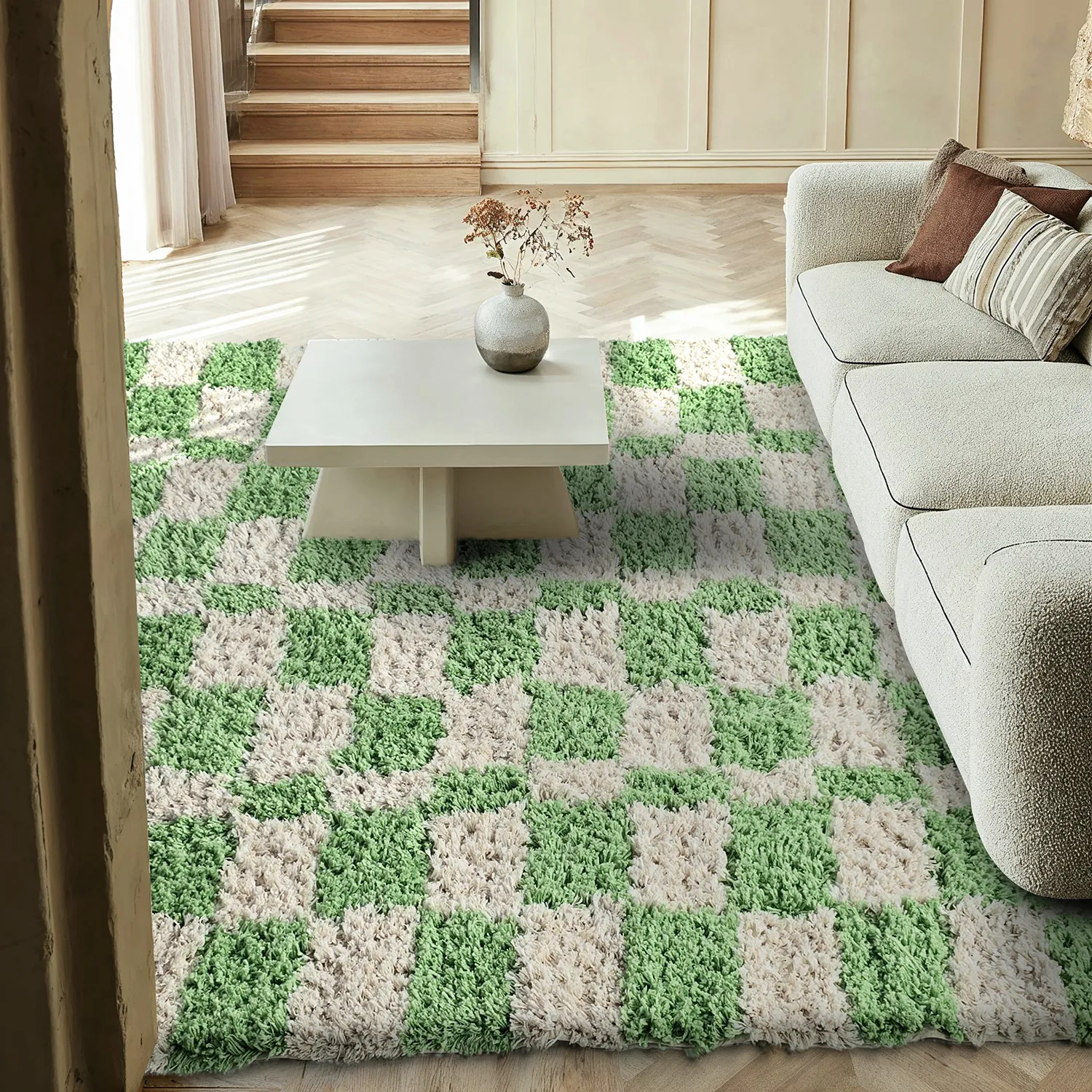Hochflorteppiche - Atrani Natural Cotton Shaggy (grün)