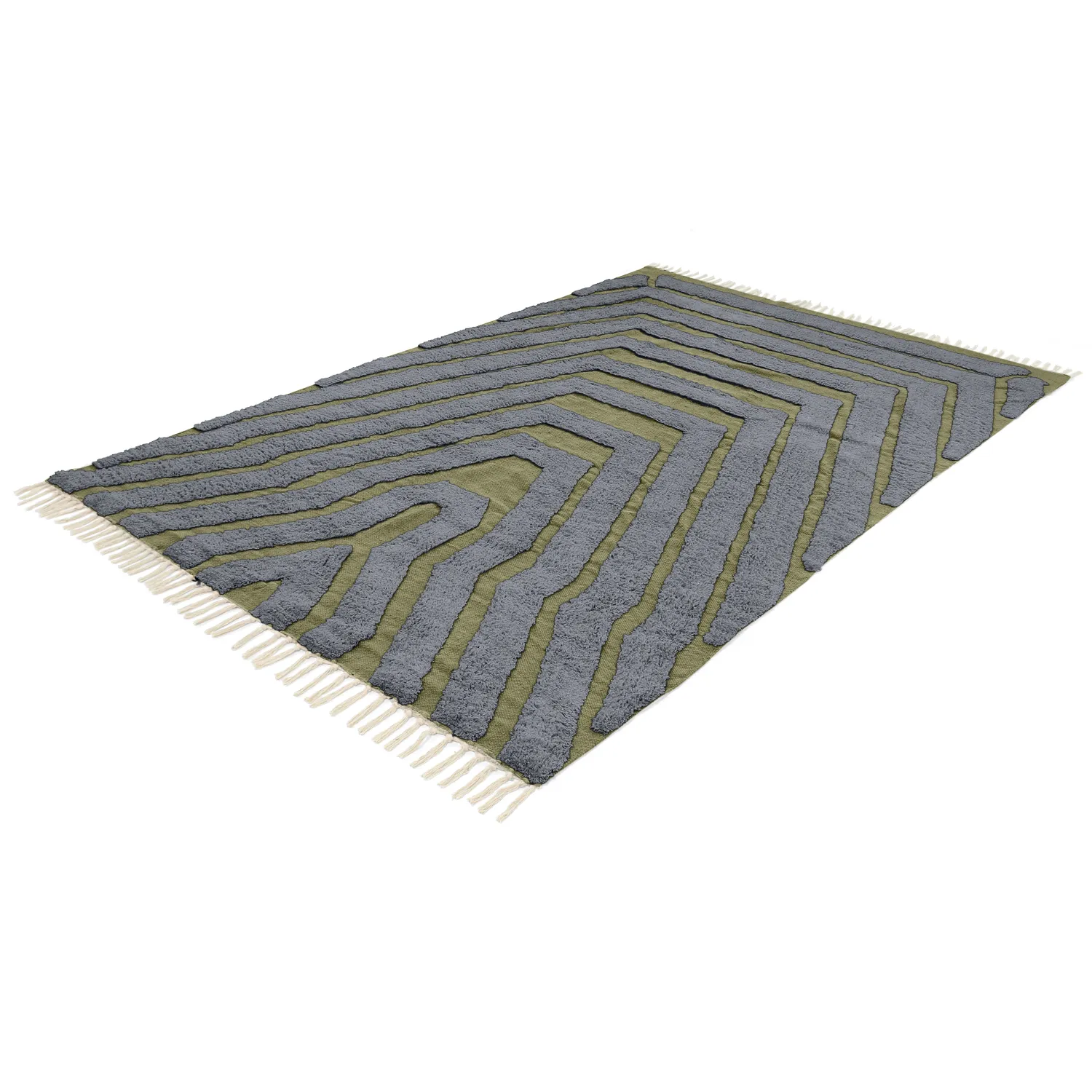 Hochflorteppiche - Callista Natural Cotton Shaggy (schwarz/grün)