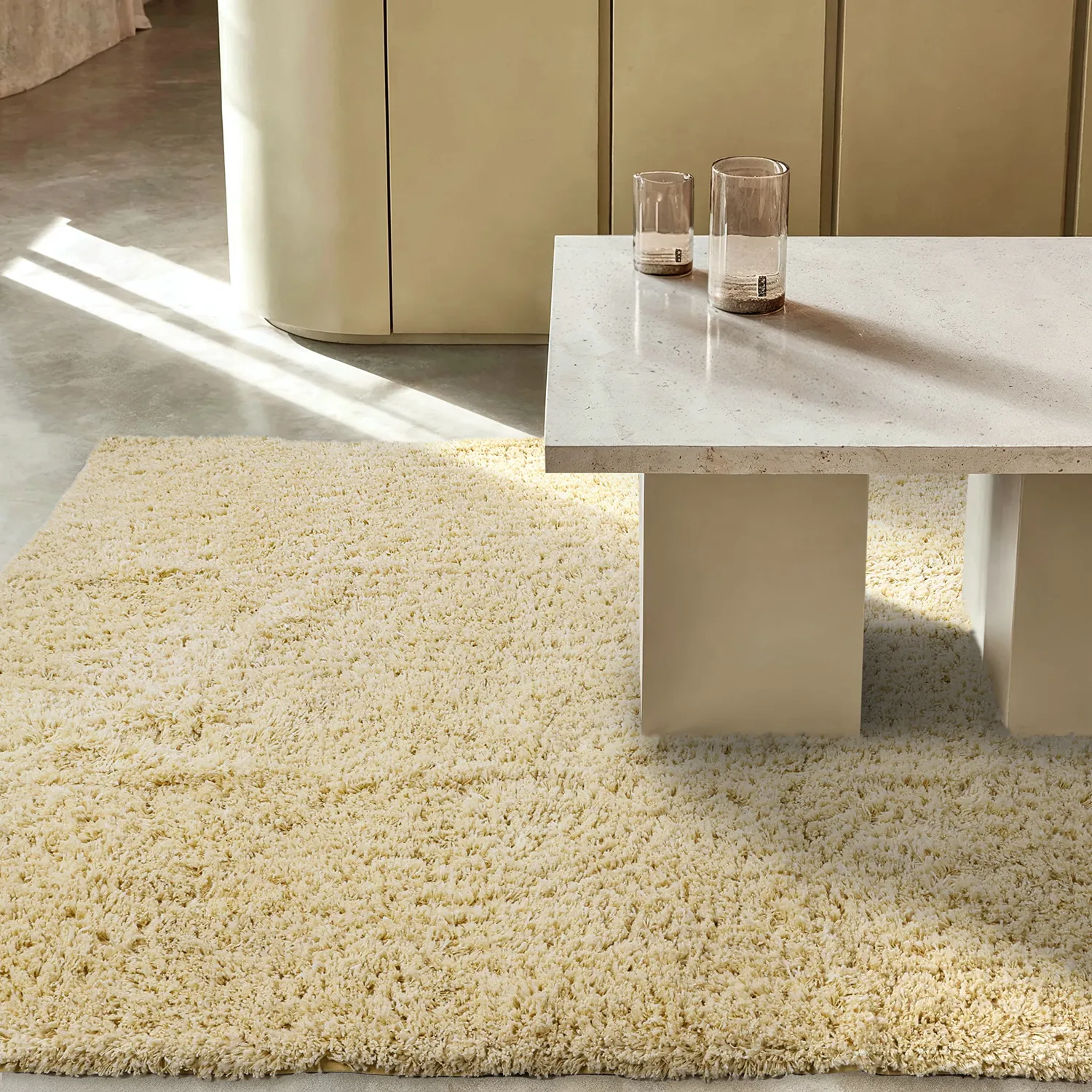 Hochflorteppiche - Combarro Solid Cotton Shaggy (hellgelb)